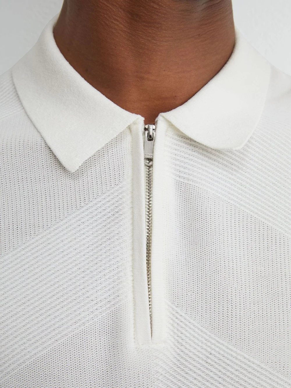Reiss White Cotton-blend Chevron-knit Half-zip Polo, view 4