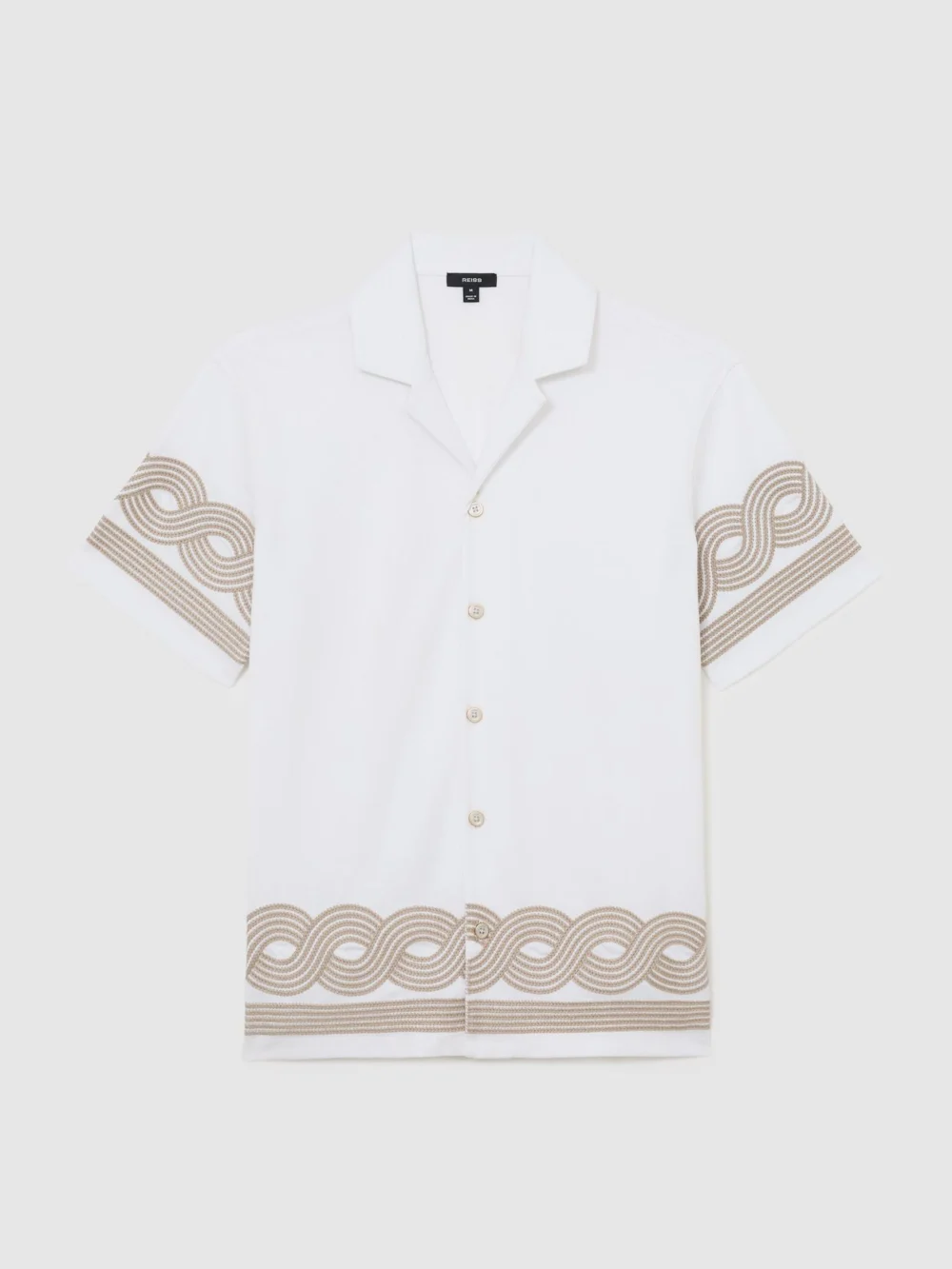 Reiss White Cotton-blend Embroidered Cuban-collar Shirt, view 2