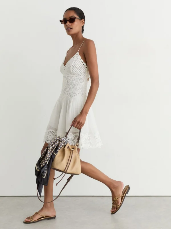 Reiss White Cotton-blend Lace-trim Flippy Dress