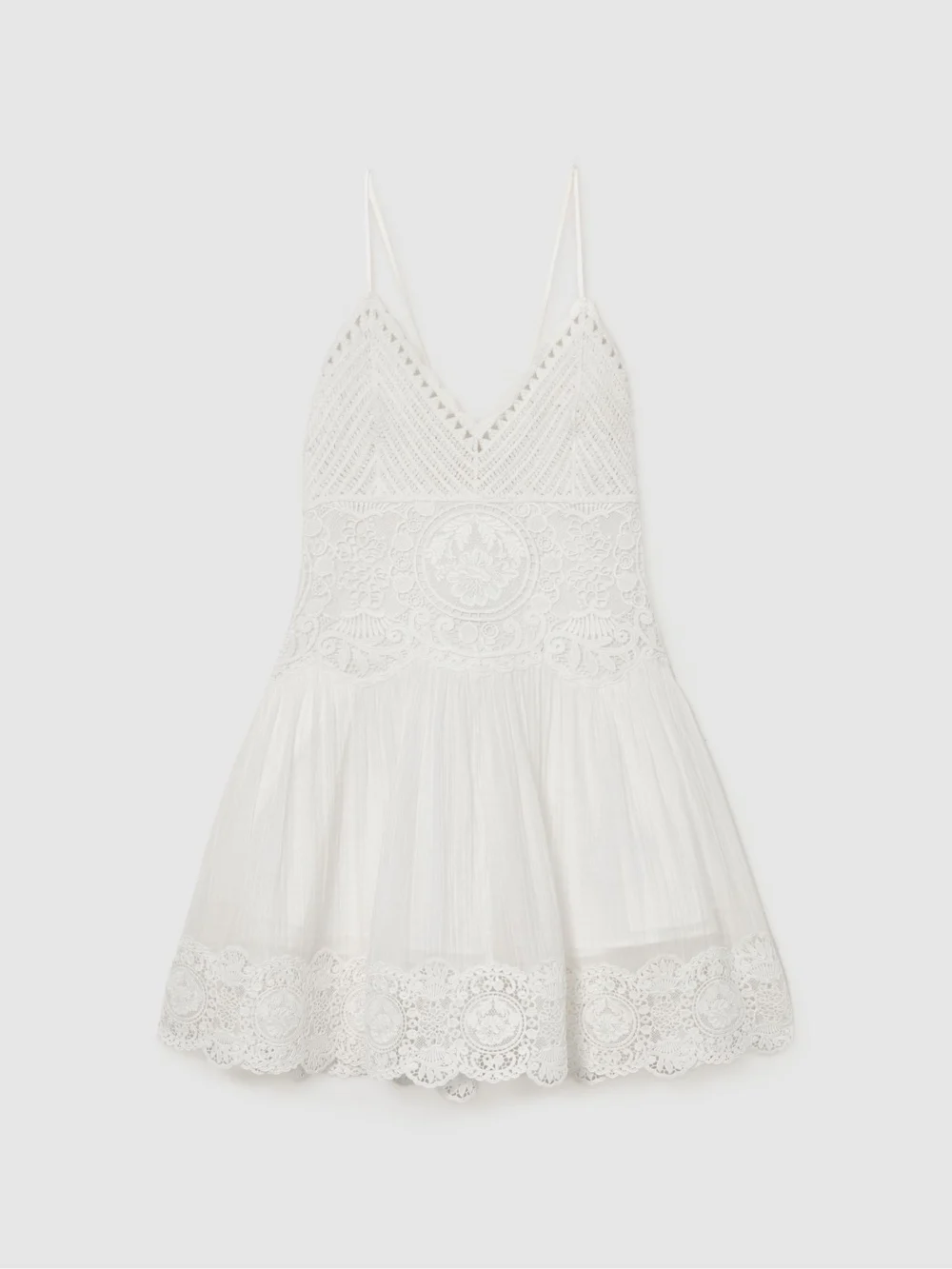 Reiss White Cotton-blend Lace-trim Flippy Dress, view 2