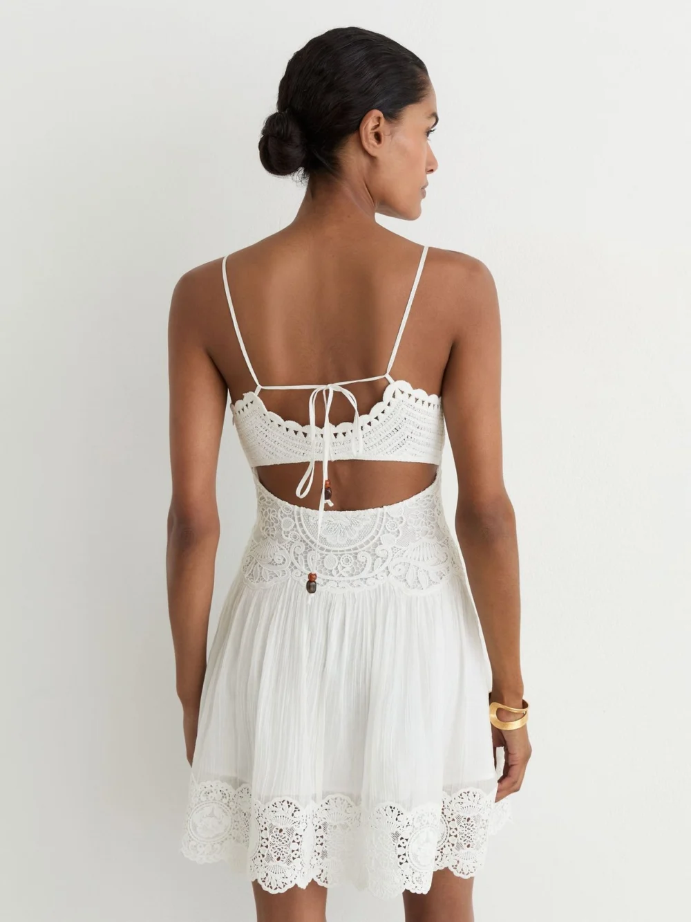 Reiss White Cotton-blend Lace-trim Flippy Dress, view 3
