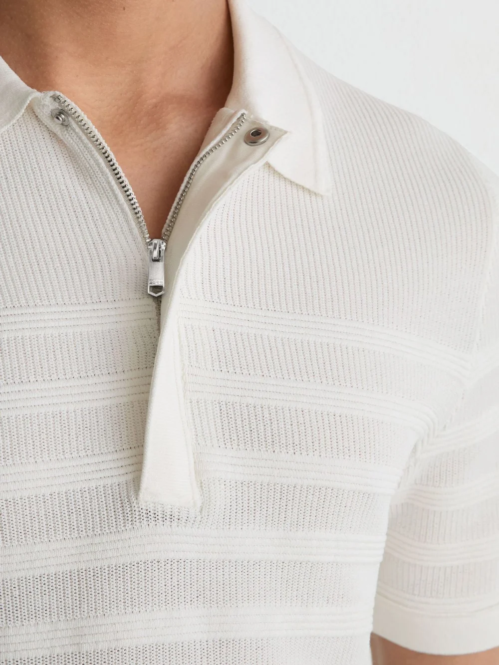 Reiss White Cotton-blend Textured-knit Half-zip Polo Shirt, view 3