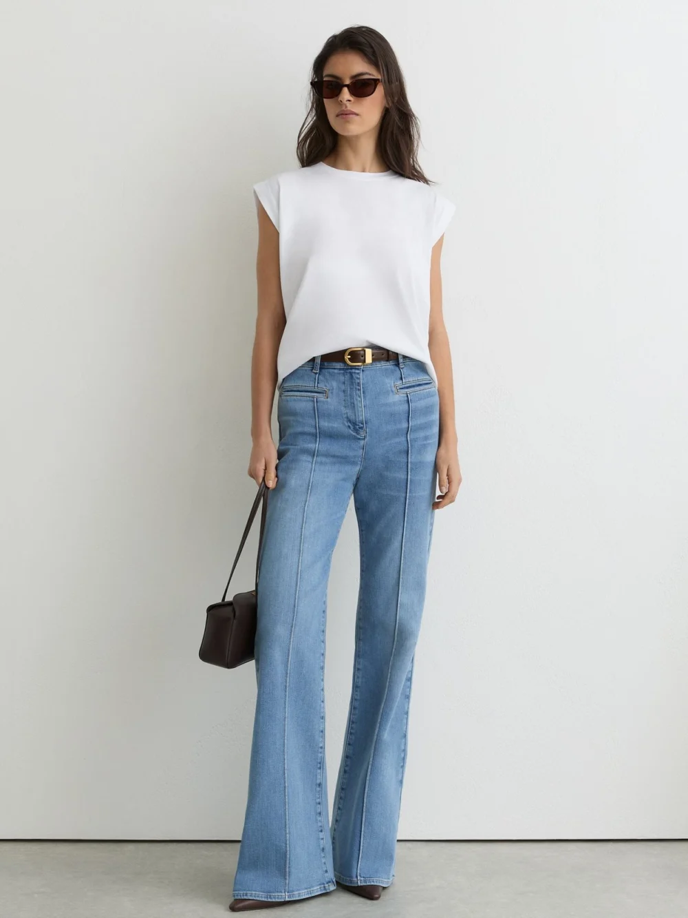 Reiss White Cotton Cap-sleeve T-shirt, view 4