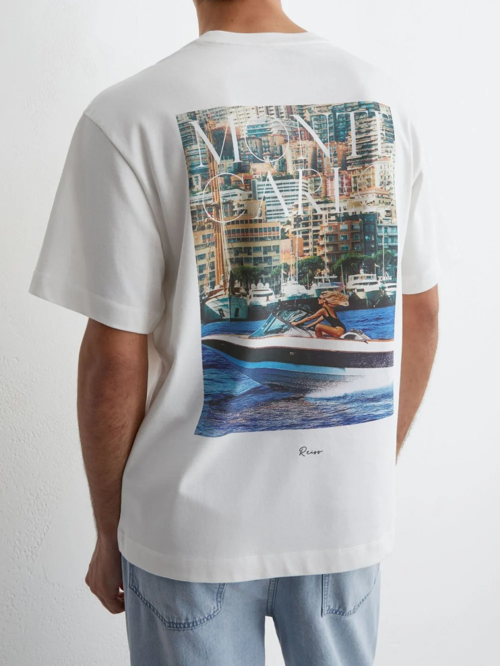 Reiss White Cotton Carlo-print Relaxed-fit T-shirt, view 4