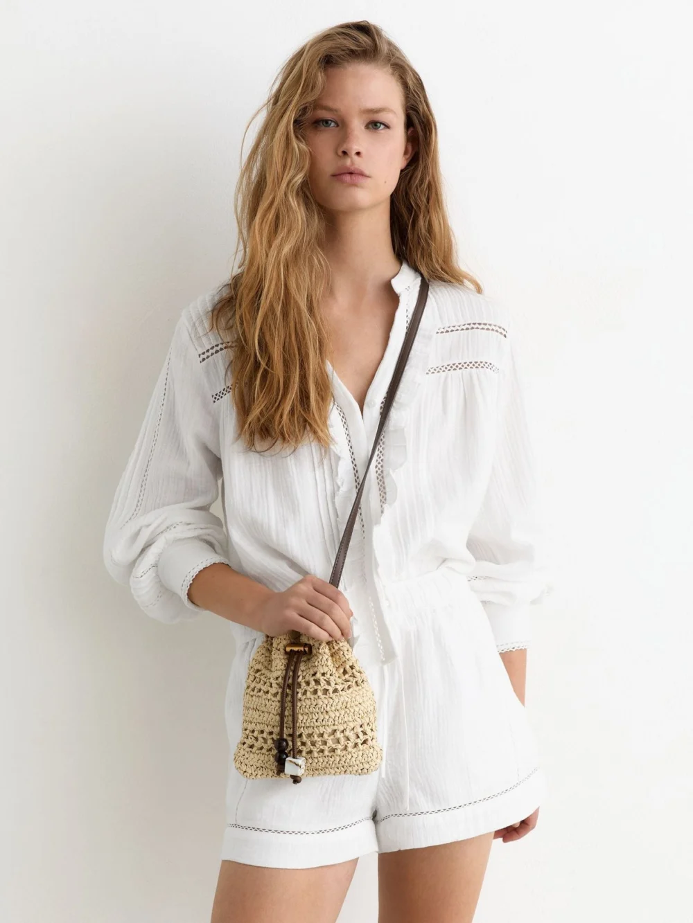 Reiss White Cotton Cheesecloth Stitch-detail Shorts