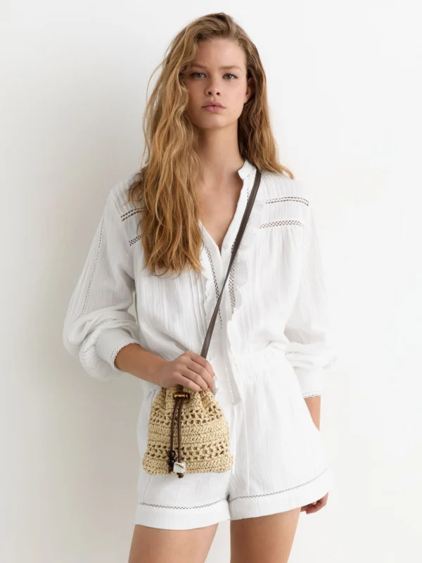 Reiss White Cotton Cheesecloth Stitch-detail Shorts