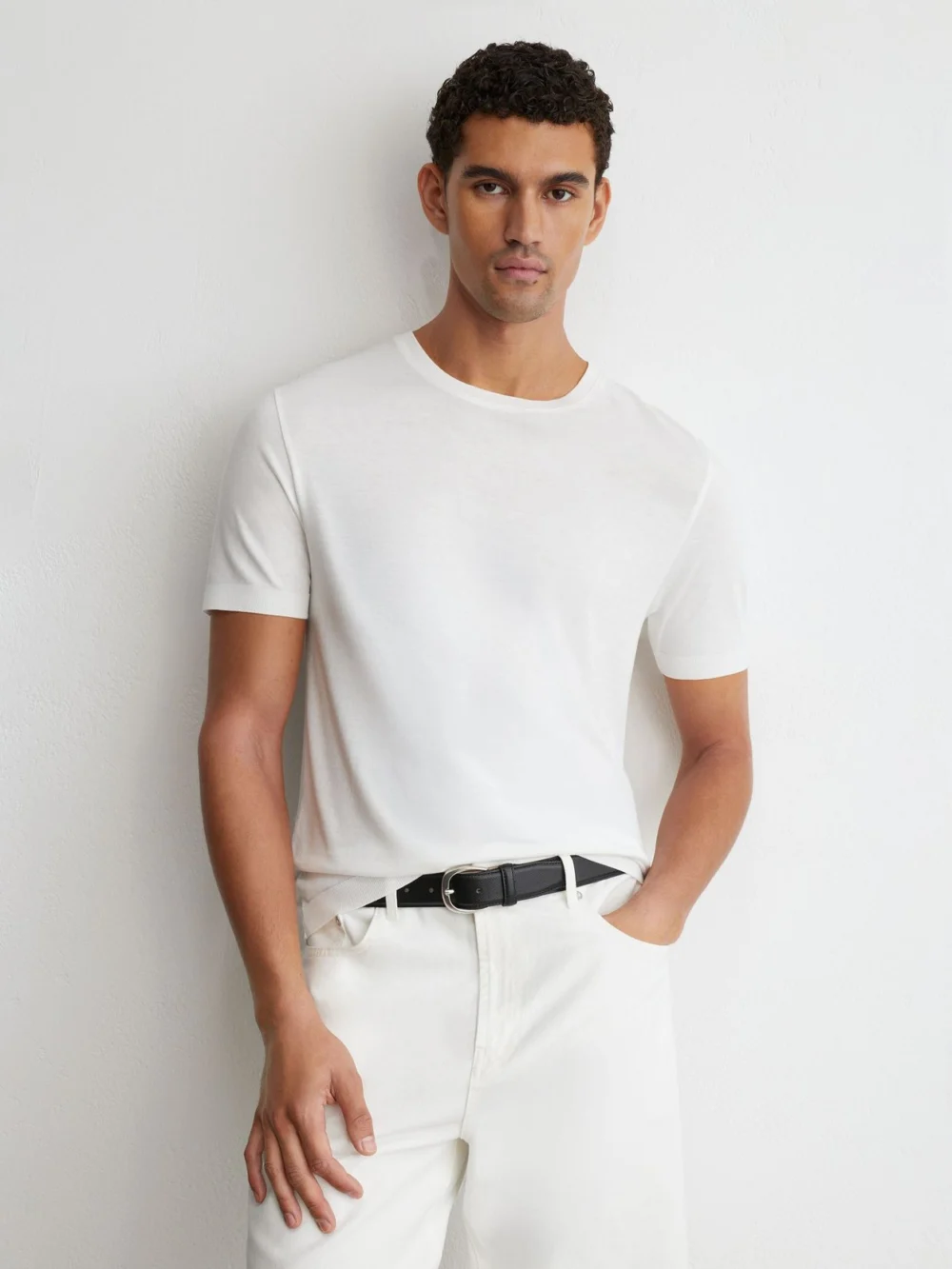 Reiss White Cotton- Crew-neck Modern-fit T-shirt, view 4
