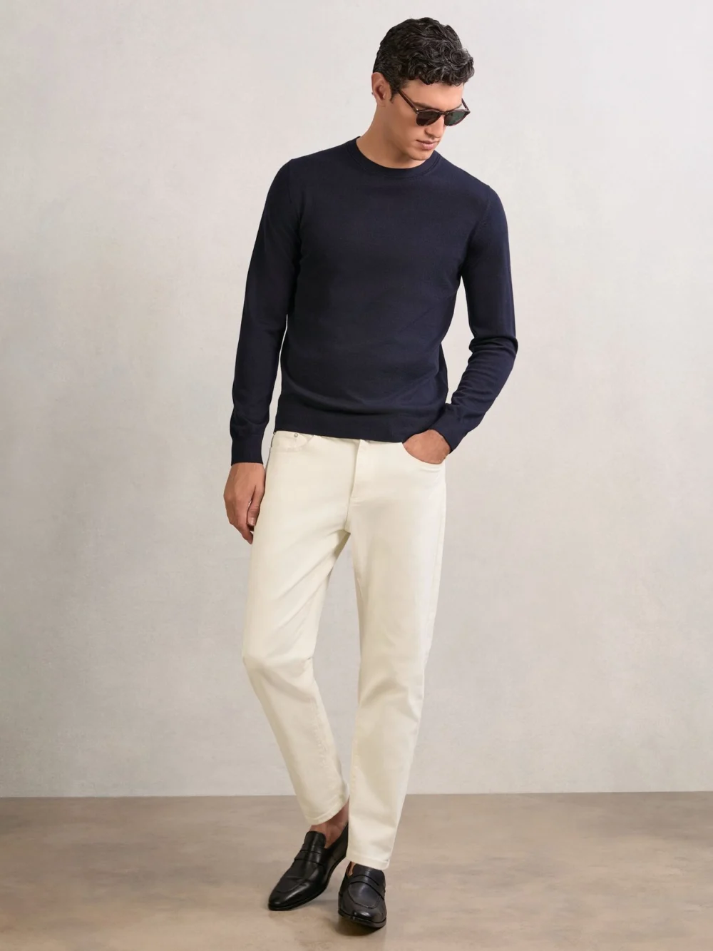 Reiss White Cotton Cropped Jeans, view 3