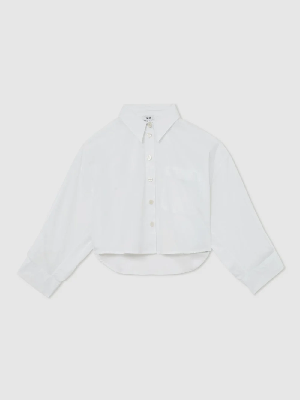 Reiss White Cotton Cropped Long-sleeve Shirt, view 2