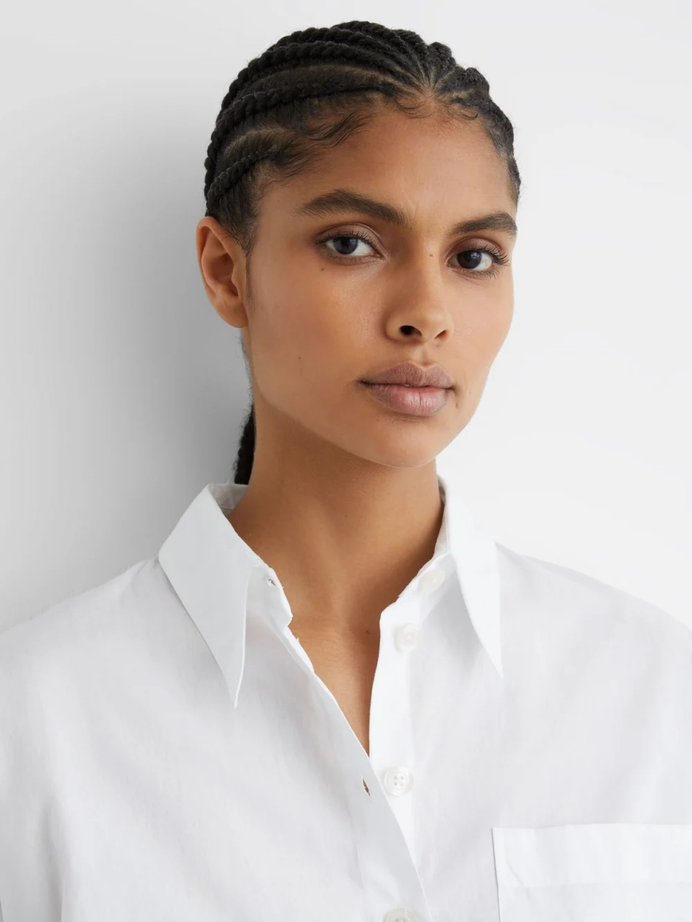 Reiss White Cotton Cropped Long-sleeve Shirt, view 4