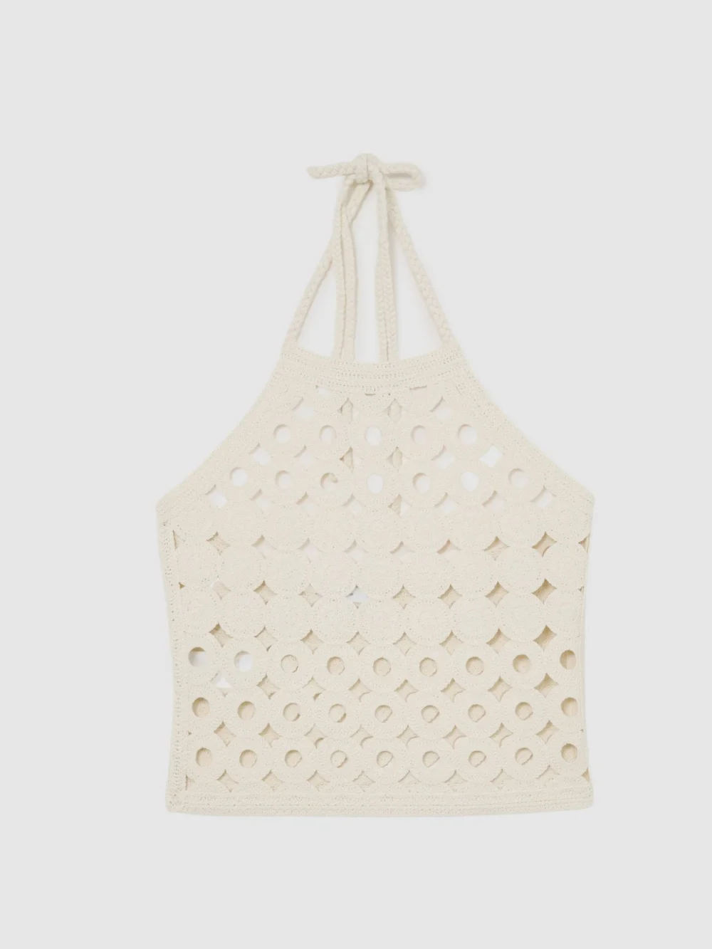 Reiss White Cotton Cut-out Knitted Halterneck Top, view 2