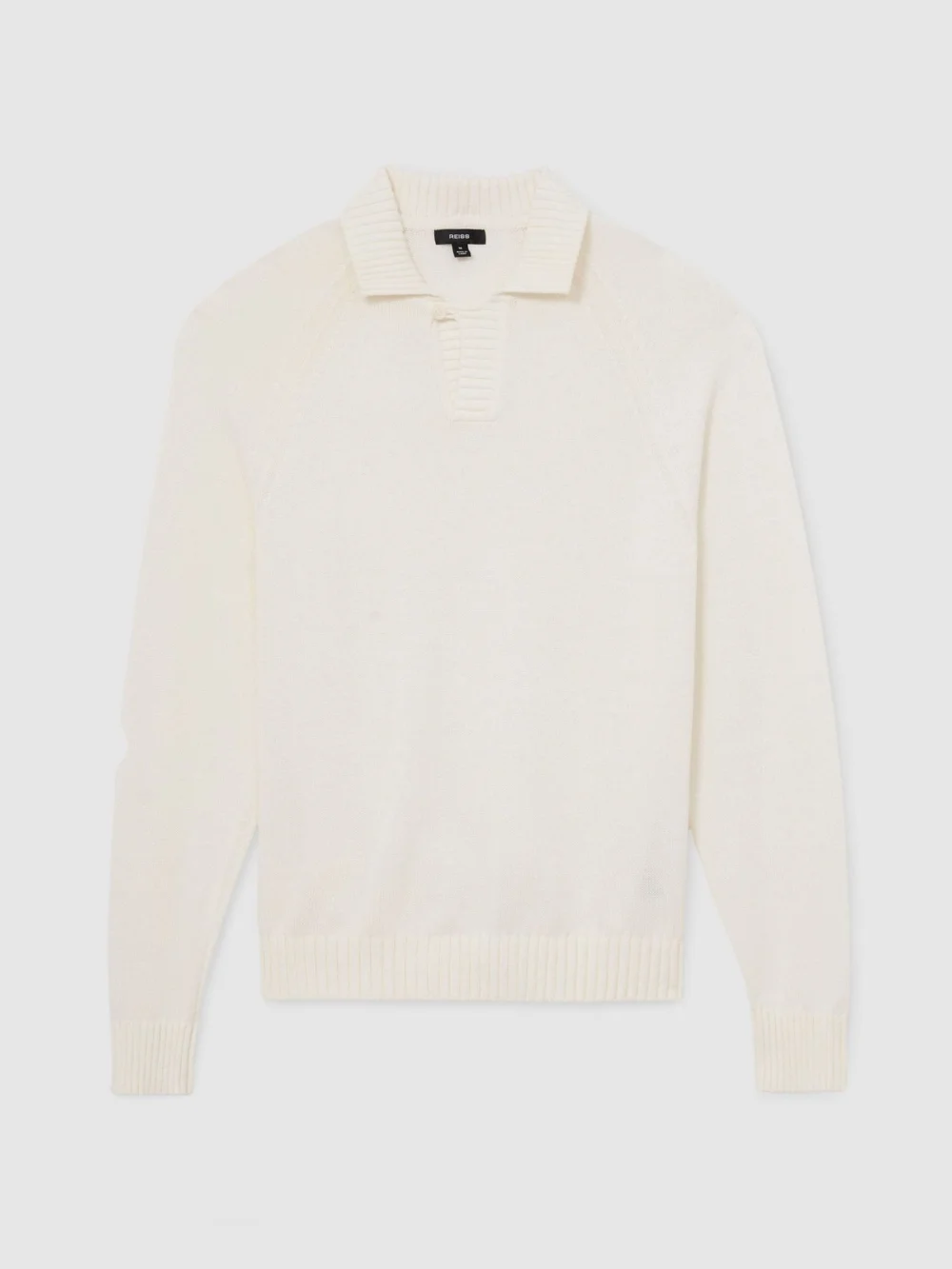 Reiss White Cotton Open-collar Polo Jumper, view 2