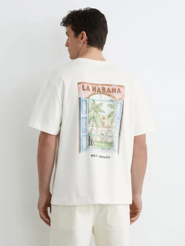 Reiss White Cotton Palm-print Relaxed-fit T-shirt