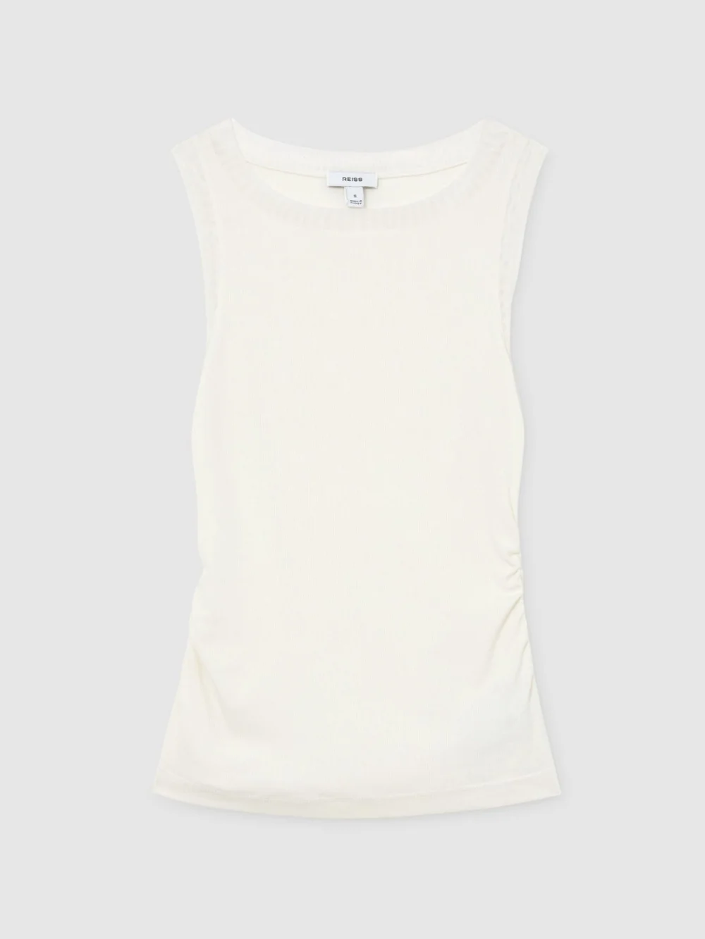 Reiss White -cotton Sheer-trim Ruched Vest, view 2
