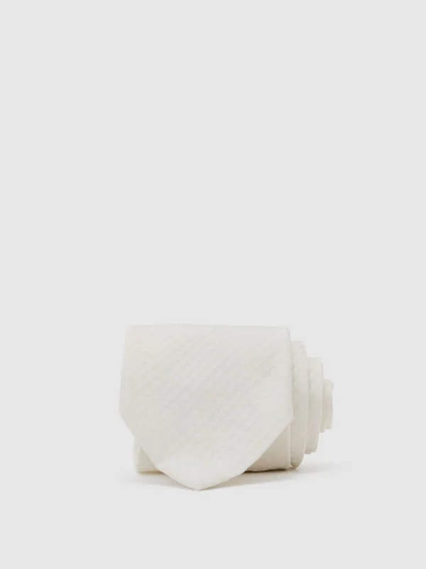 Reiss White Cotton-silk Seersucker Stripe Tie,