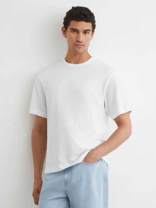 Reiss White Cotton Slub Relaxed-fit T-shirt