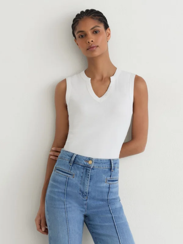 Reiss White Cotton-stretch Notch-detail Vest
