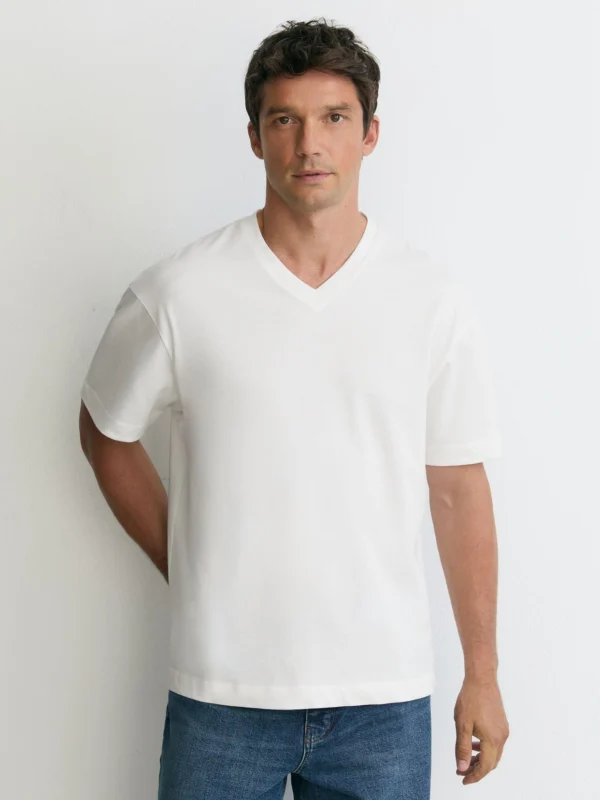 Reiss White Cotton V-neck Relaxed-fit T-shirt