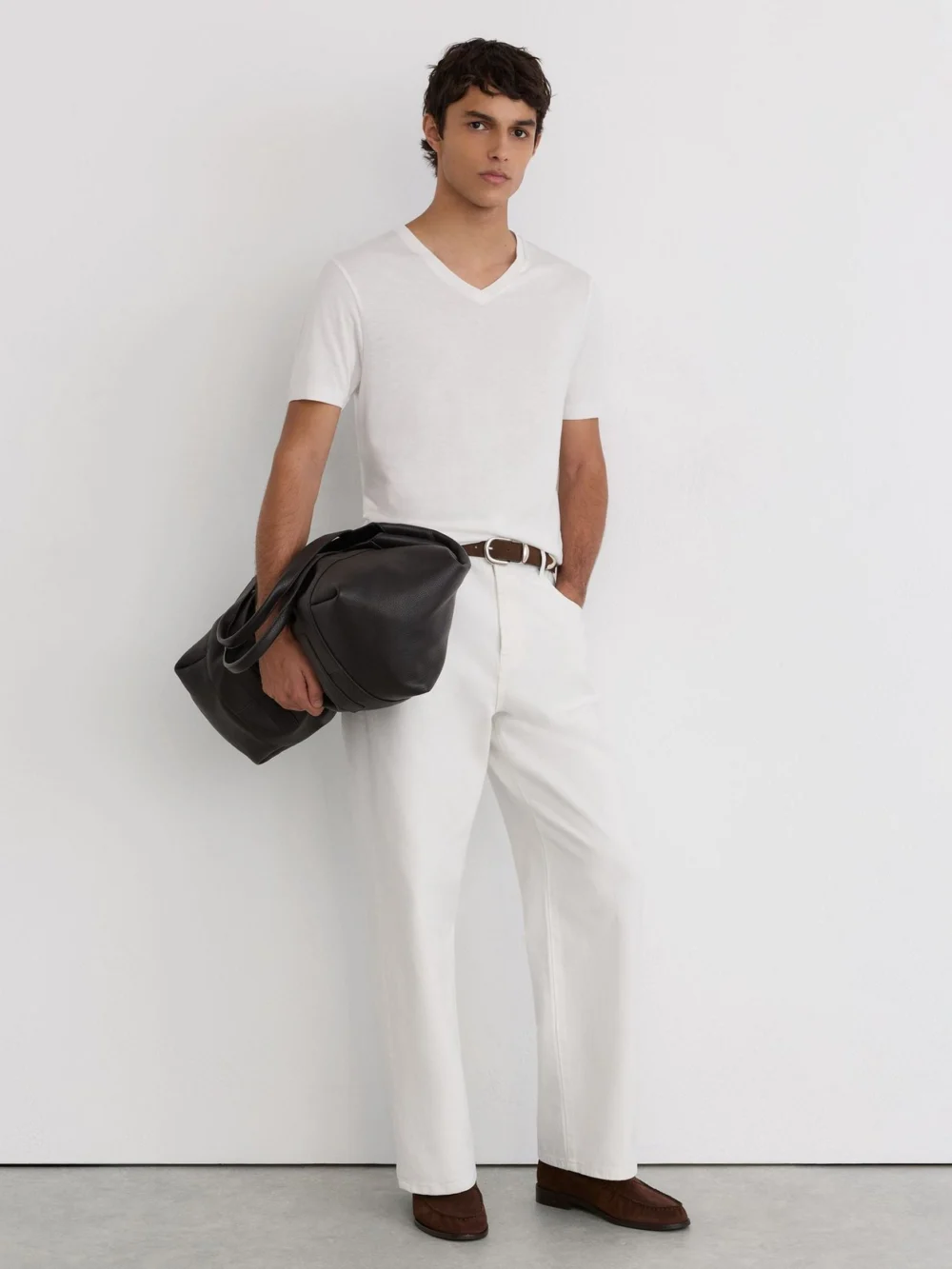 Reiss White Cotton- V-neck Tailored-fit T-shirt