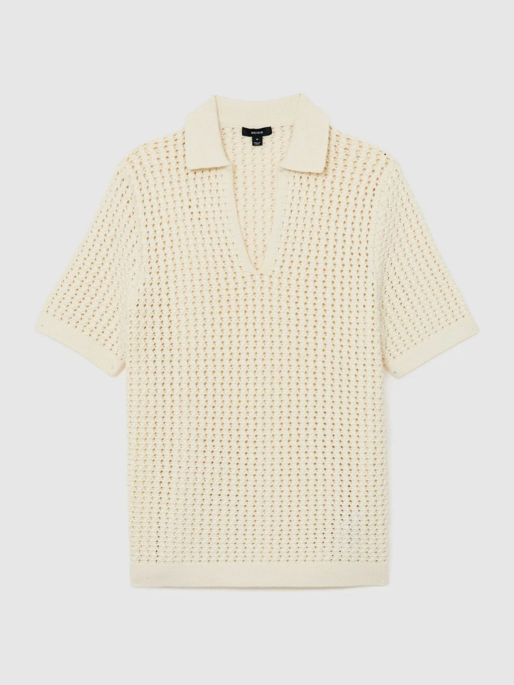 Reiss White Crochet Open-collar Polo Shirt, view 2