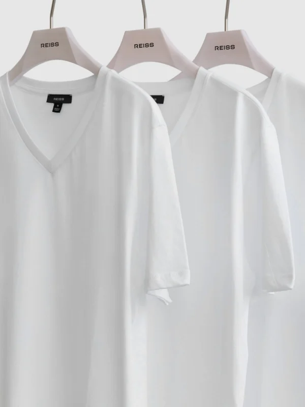 Reiss White Dayton Pack-pack Cotton V-neck Tailored-fit T-shirts