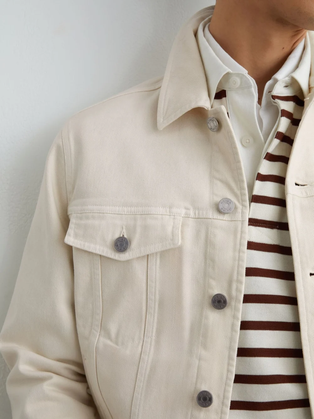 Reiss White Denim Trucker Jacket, view 3