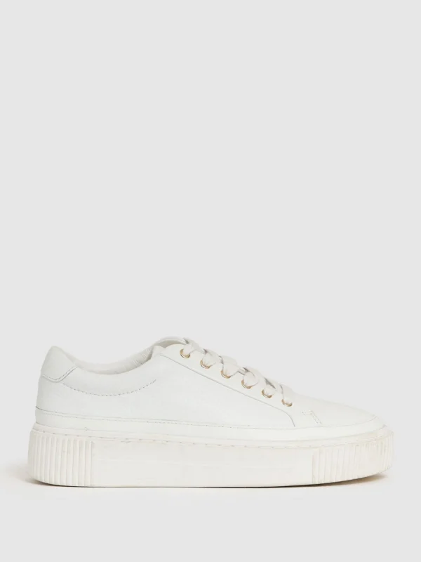 Reiss White Grained Leather Platform Trainers