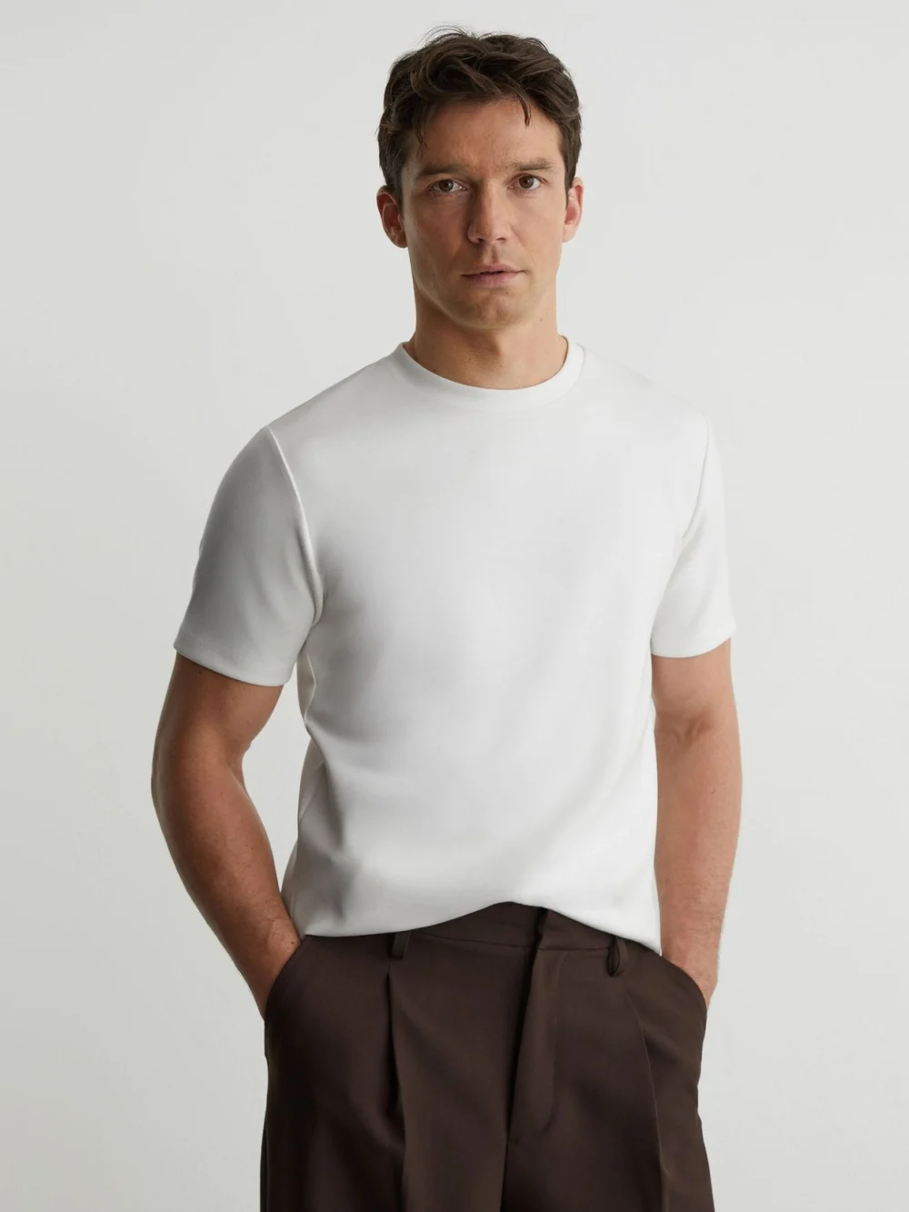 Reiss White Interlock Jersey Crew Neck T-shirt