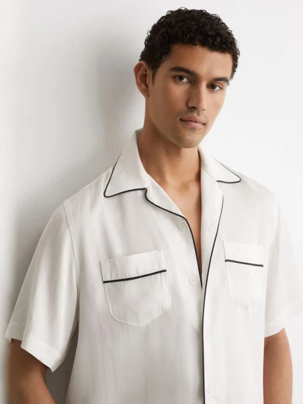 Reiss White Jacquard-stripe Piped Shirt