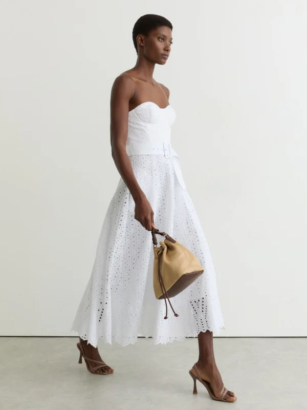 Reiss White Lace Strapless Bustier Midi Dress