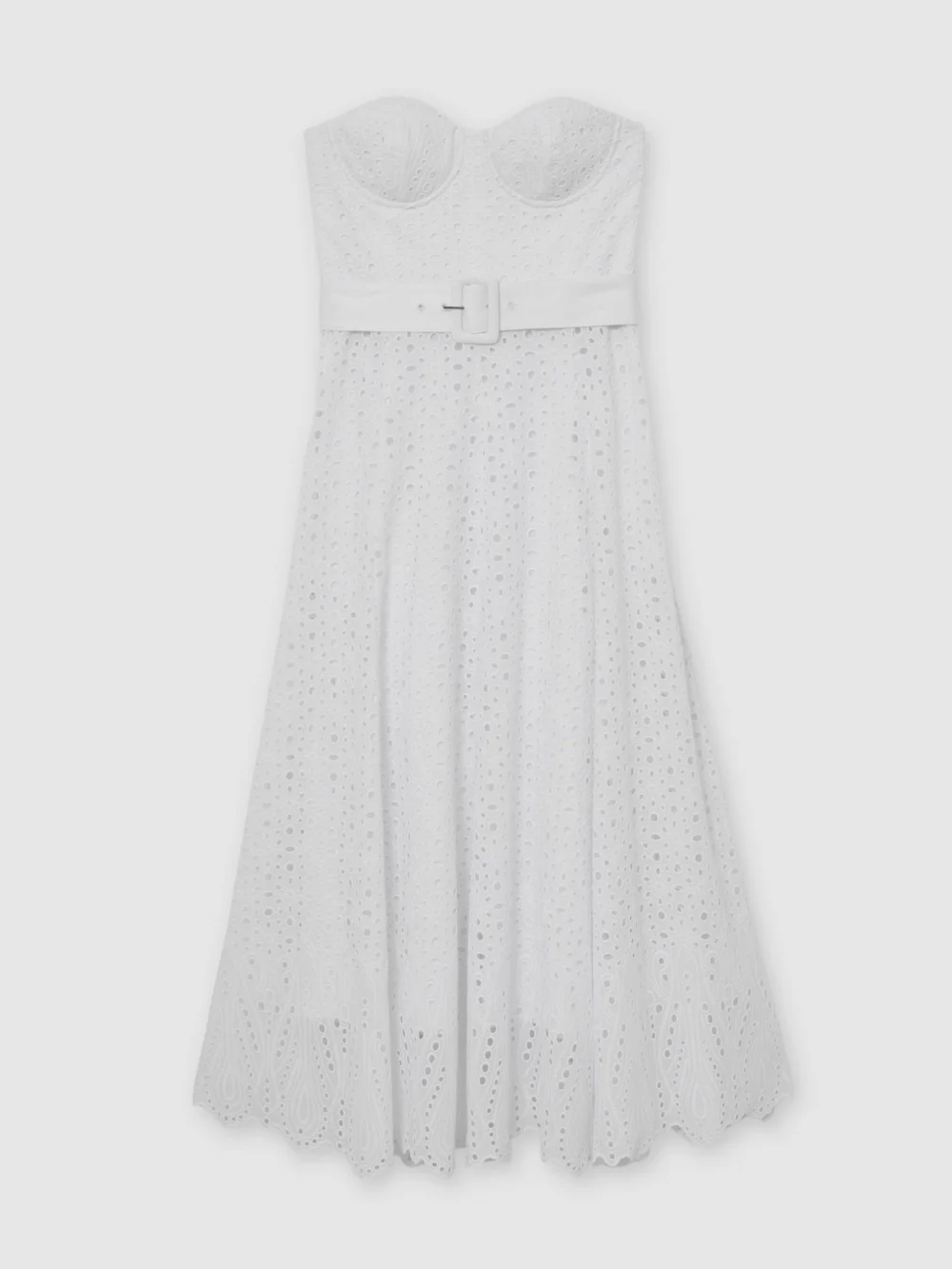 Reiss White Lace Strapless Bustier Midi Dress, view 2