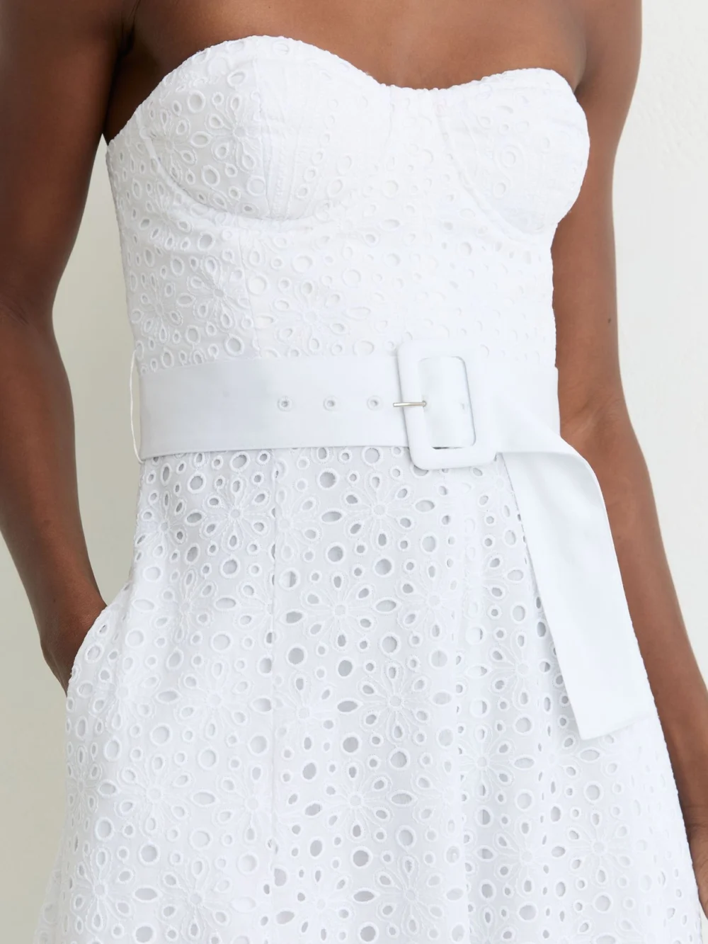 Reiss White Lace Strapless Bustier Midi Dress, view 3