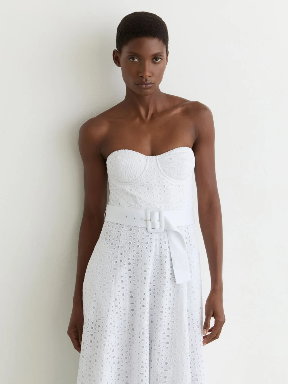 Reiss White Lace Strapless Bustier Midi Dress, view 4