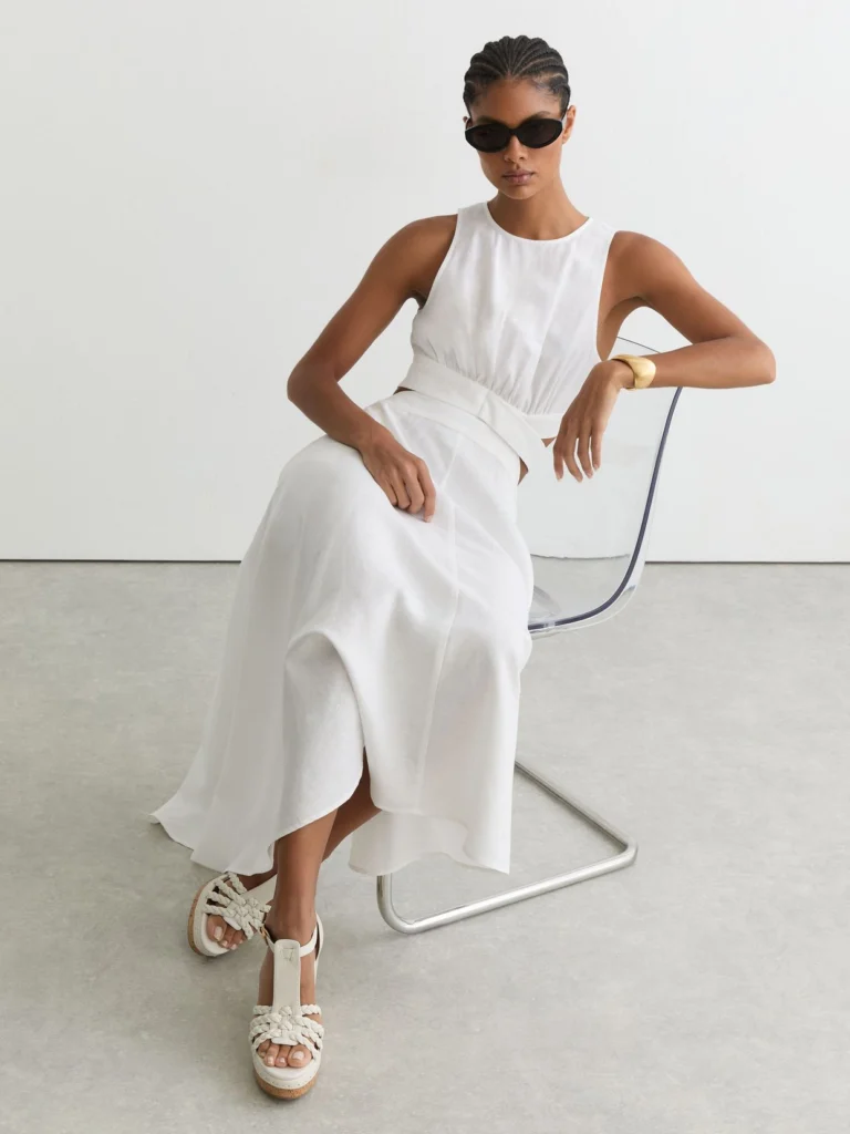 Reiss White Leather Plaited-strap Wedge Sandals