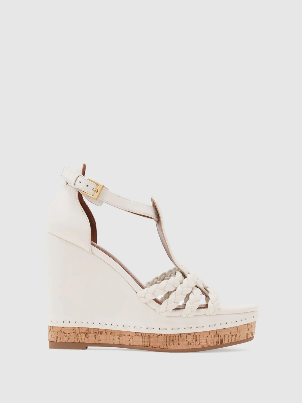 Reiss White Leather Plaited-strap Wedge Sandals, view 2