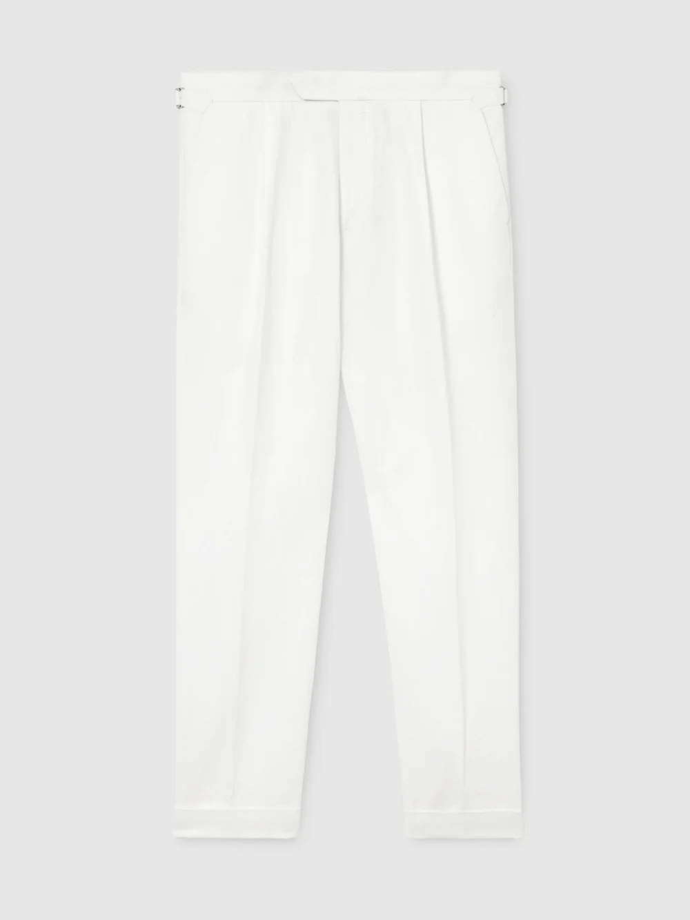 Reiss White Linen-blend Side-adjuster Tapered Trousers, view 2