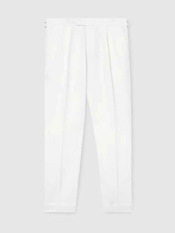 Reiss White Linen-blend Side-adjuster Tapered Trousers