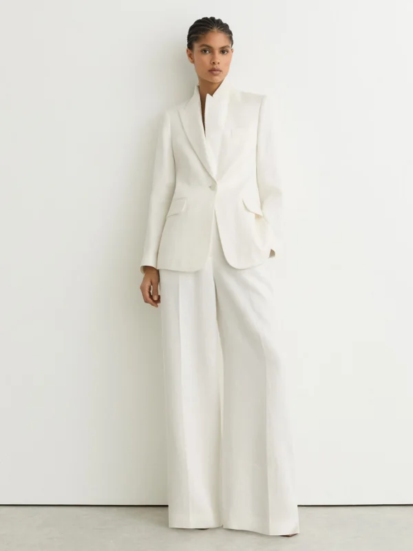 Reiss White Linen-blend Single-breasted Suit Jacket