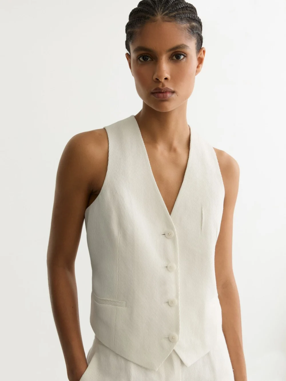 Reiss White Linen-blend Tailored Waistcoat
