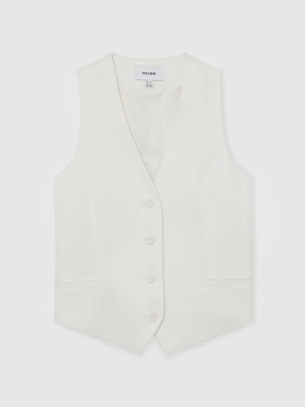 Reiss White Linen-blend Tailored Waistcoat, view 2