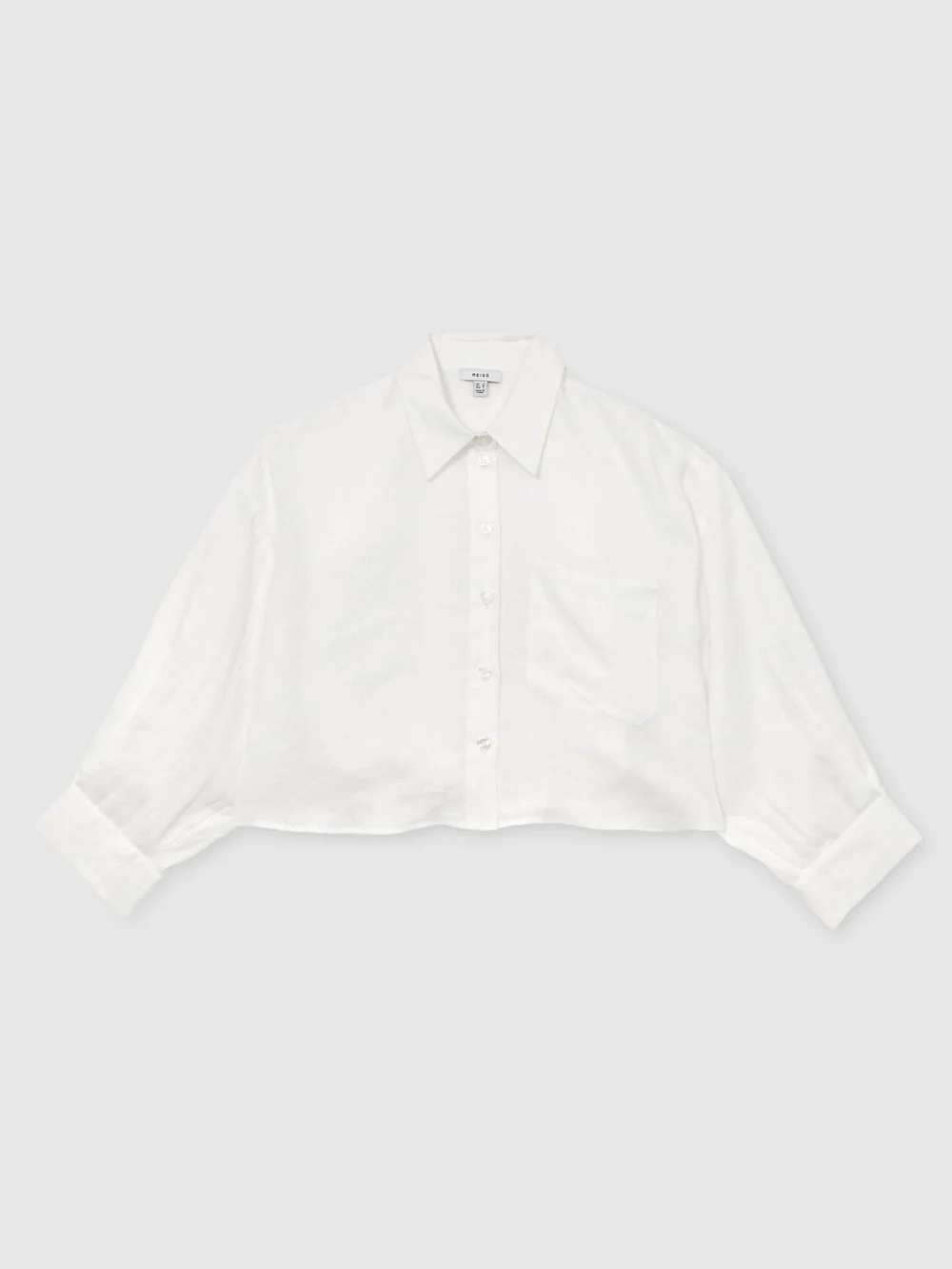 Reiss White Linen Oversize Cropped Shirt, view 2