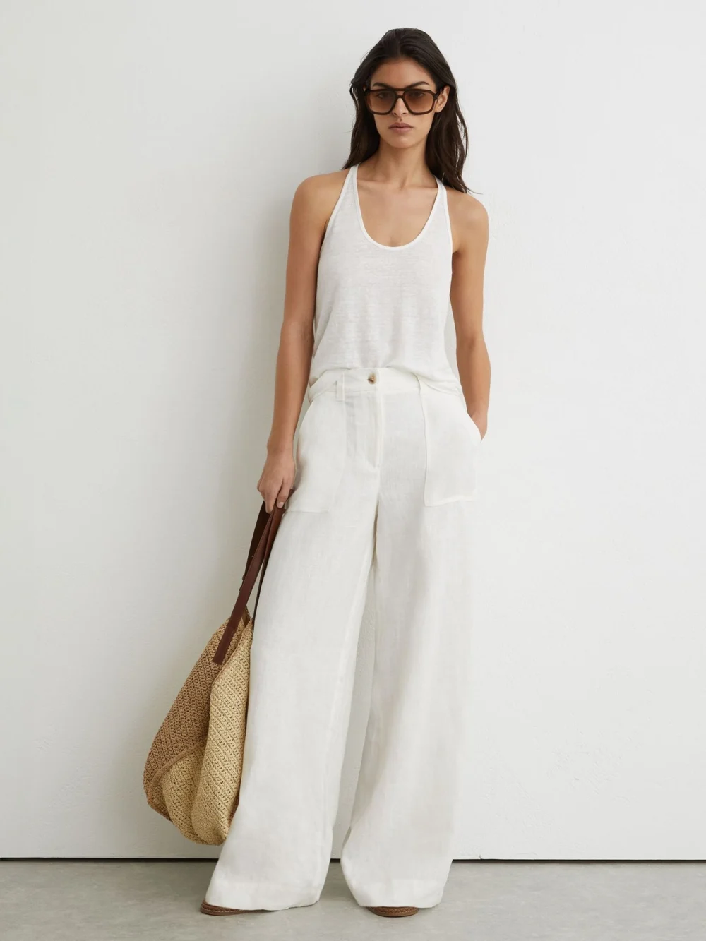 Reiss White Linen Racer-back Vest, view 3