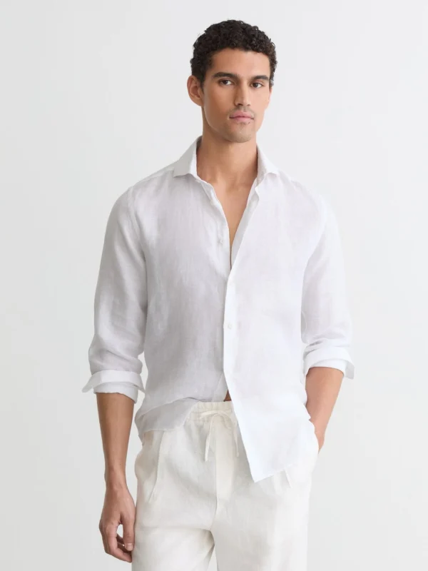 Reiss White Linen Regular-fit Long-sleeve Shirt