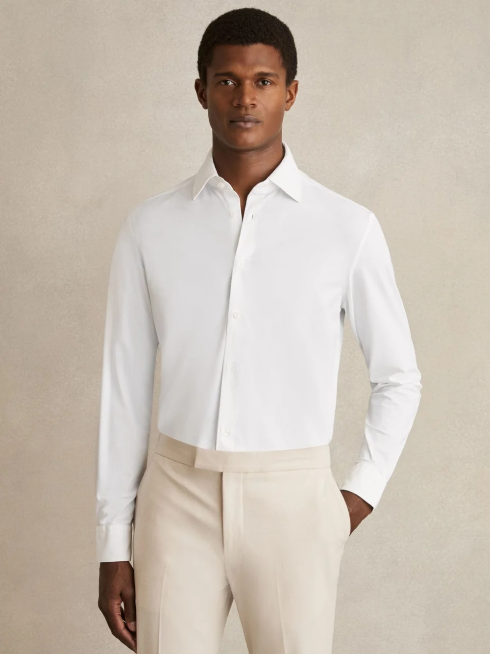 Reiss White Long-sleeve Slim-fit Travel Shirt
