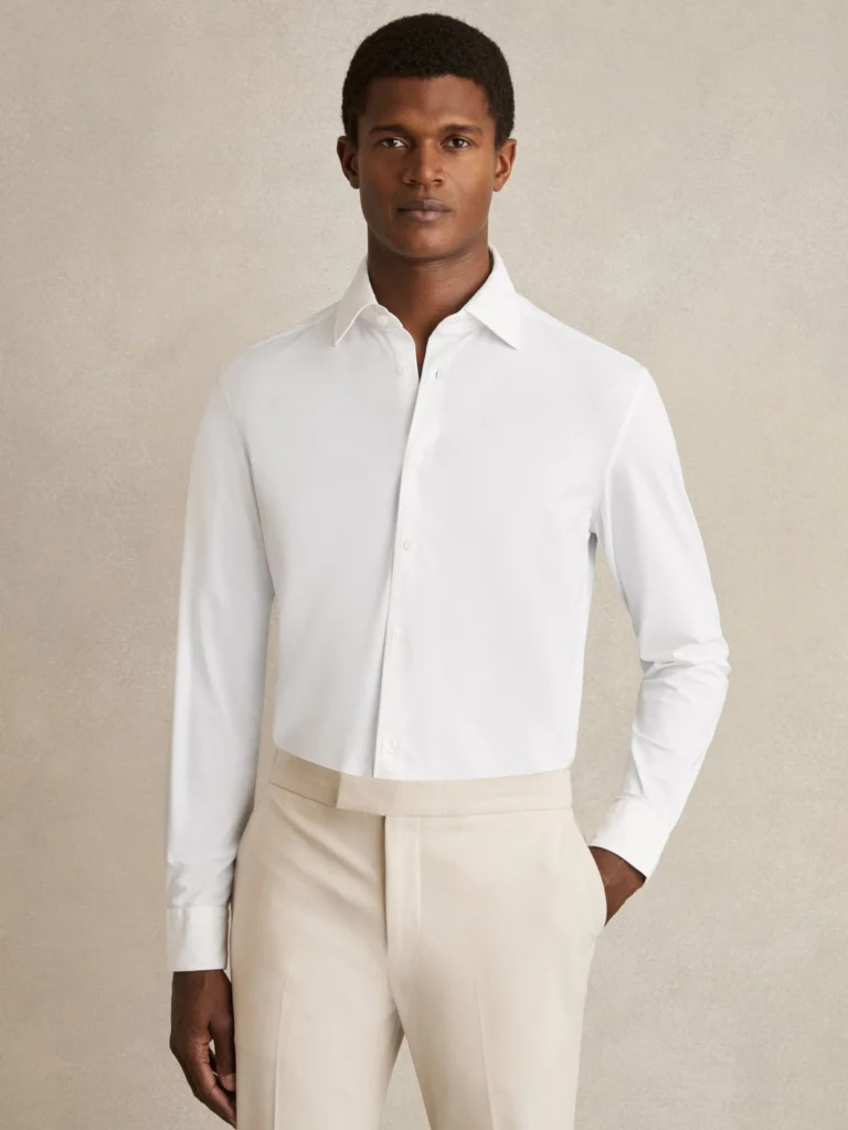 Reiss White Long-sleeve Slim-fit Travel Shirt