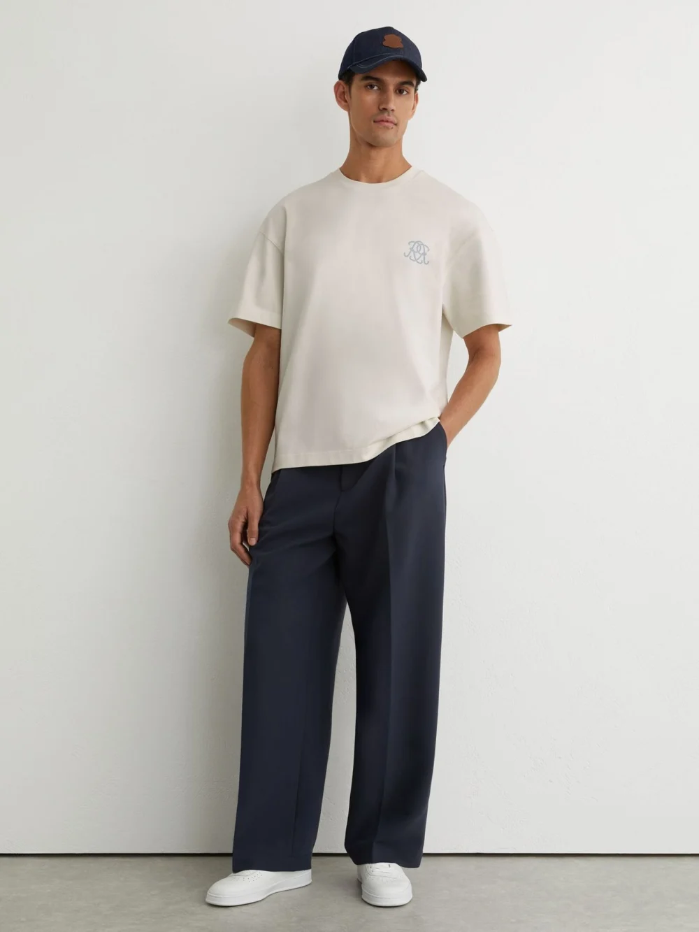 Reiss White Monogram Butter Relaxed-fit T-shirt, view 3