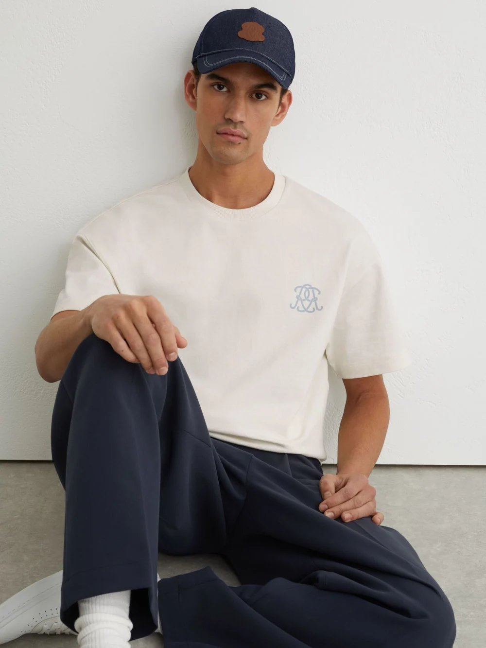 Reiss White Monogram Butter Relaxed-fit T-shirt, view 4