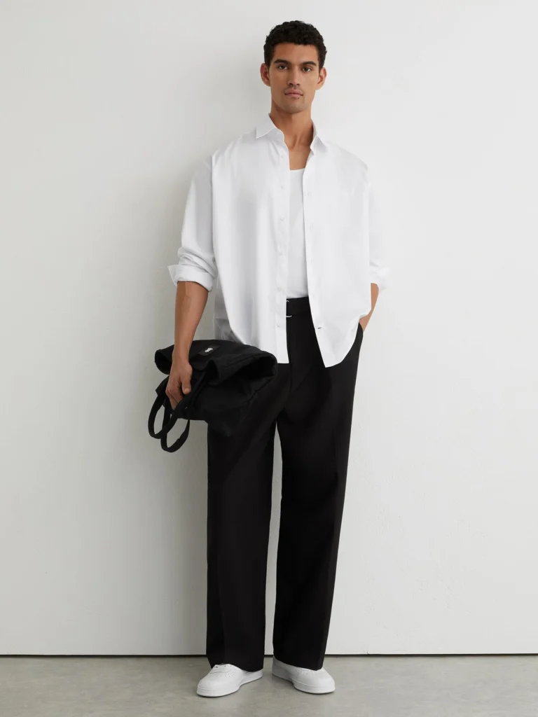 Reiss White Monogram-embroidered Relaxed-fit Shirt Cotton