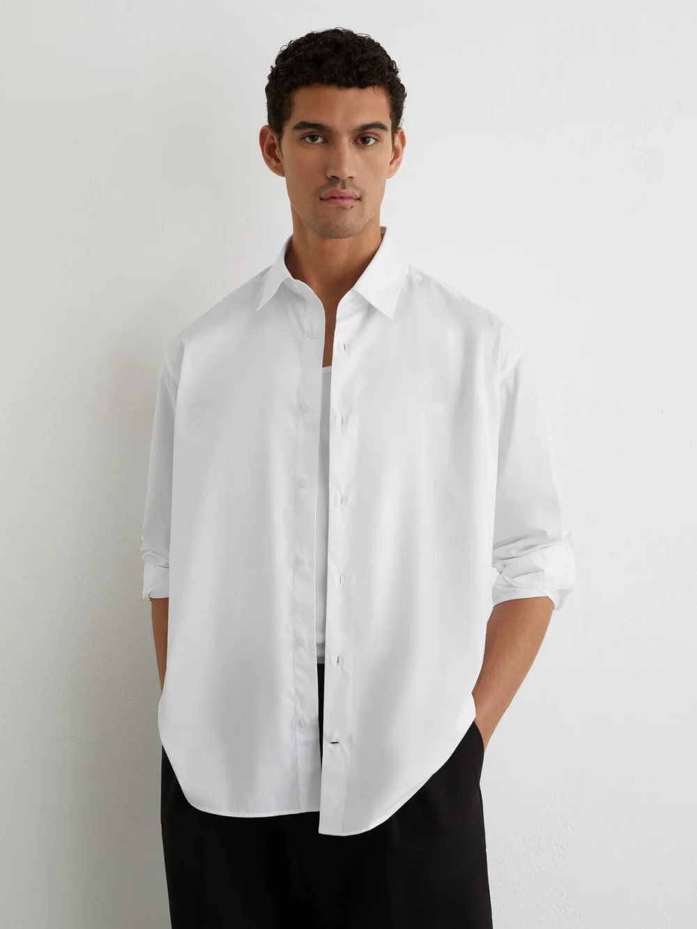 Reiss White Monogram-embroidered Relaxed-fit Shirt Cotton, view 4