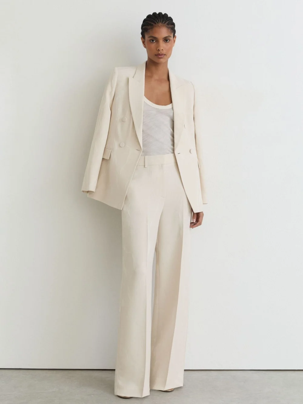 Reiss White Petite Jacquard Wide-leg Suit Trousers